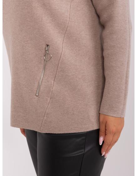 Dámský svetr s polovičním rolákem plus size RIAR tmavě béžový  