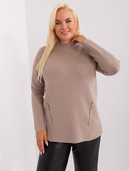 Dámsky sveter s polovičným rolákom plus size RIAR tmavobéžový – fotografie produktu 5