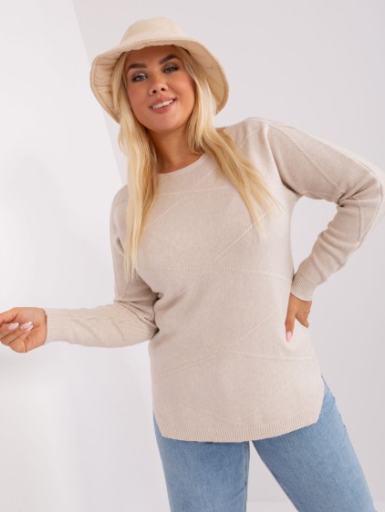Dámsky plus size sveter s okrúhlym výstrihom UTONA svetlo béžová – fotografie produktu 2