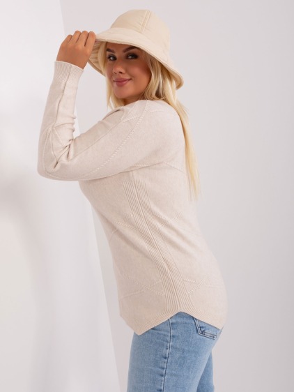 Dámsky plus size sveter s okrúhlym výstrihom UTONA svetlo béžová – fotografie produktu 4