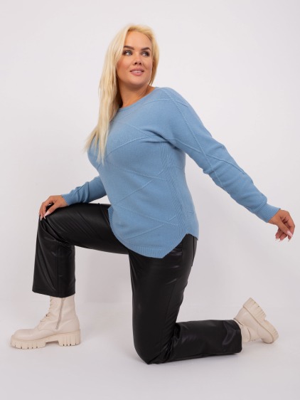 Dámsky plus size sveter s lemom RISLA svetlomodrý