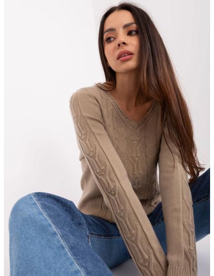 Dámsky bavlnený pletený sveter URENA tmavobéžový