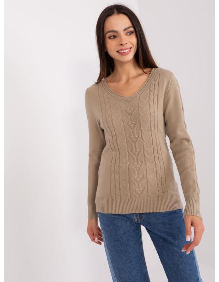 Dámsky bavlnený pletený sveter URENA tmavobéžový