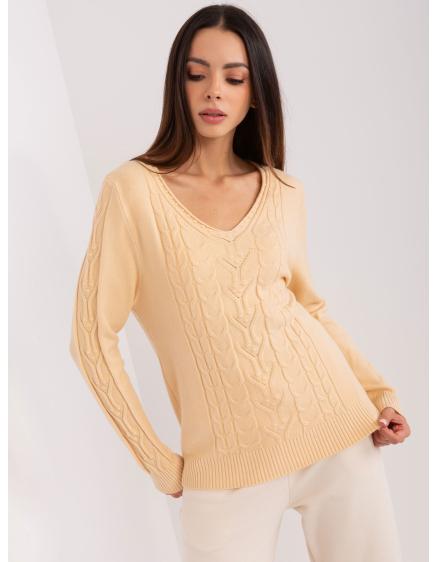 Dámsky károvaný sveter s výstrihom do V BEMA béžová