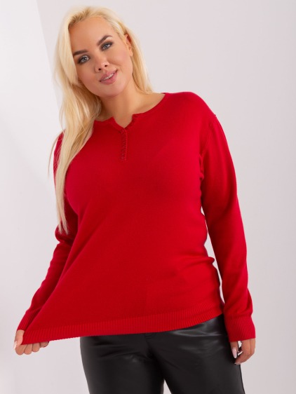 Női plus size gombos pulóver ETINI piros