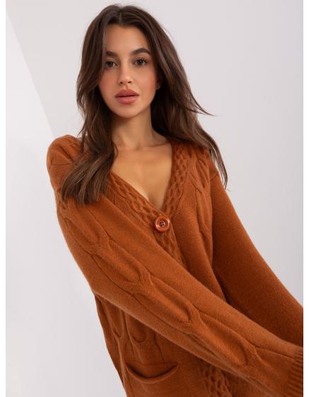 Dámsky sveter bez gombíkov s vreckami XITA svetlohnedý