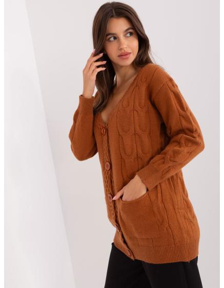 Dámsky sveter bez gombíkov s vreckami XITA svetlohnedý