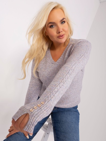 Dámský svetr s výstřihem do V plus size DYN šedý  