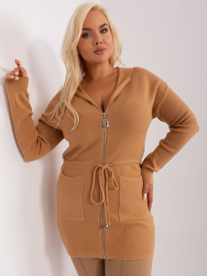 Dámský svetr plus size s kapsami AGEON hnědá  