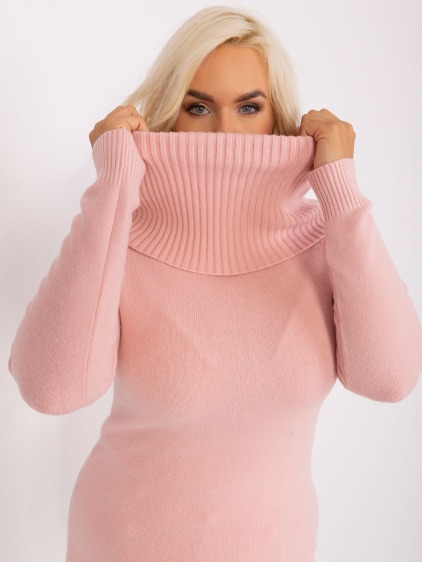 Dámský svetr s žebrovanými manžetami plus size ESTADA světle růžový
