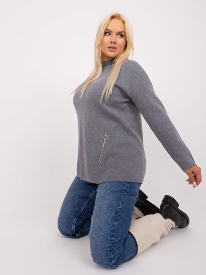 Dámský svetr se zipy plus size LOROLD tmavě šedý 