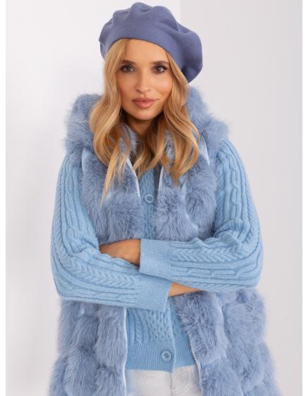 Dámský baret s kašmírem a bavlnou OLDECHI šedomodrý