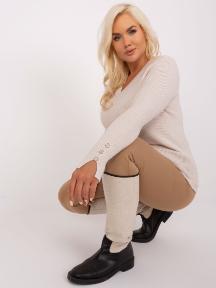 Dámsky plus size sveter s výstrihom do V ISTAI svetlo béžová