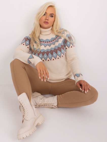 Dámsky plus size vzorovaný sveter SUBEL svetlo béžový