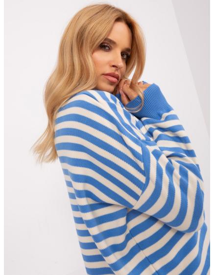 Női plus size pulóver csíkokkal TAN kék és ekrü színben