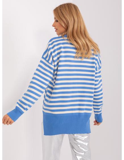 Női plus size pulóver csíkokkal TAN kék és ekrü színben