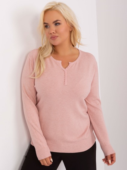 Dámsky plus size sveter s gombíkmi RICE svetloružový – fotografie produktu 4