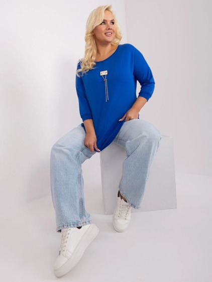 Női plus size blúz bordázott szegéllyel ERA sötétkék