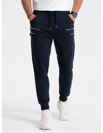 Pánske tepláky s ozdobnými zipsami V5 OM-PASK-22FW-012 tmavomodré