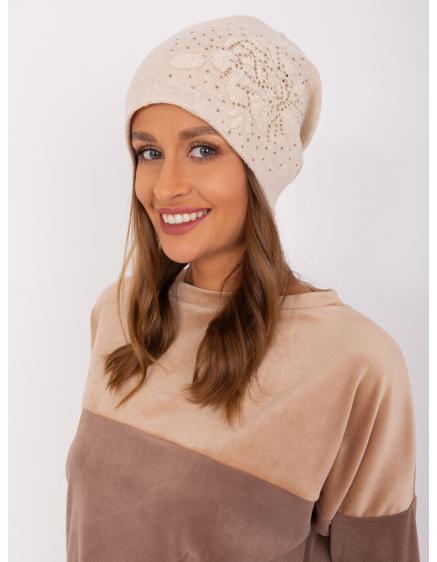 Dámská čepice s květinou RAL světle béžová 