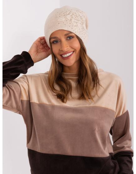 Dámská čepice s květinou RAL světle béžová 