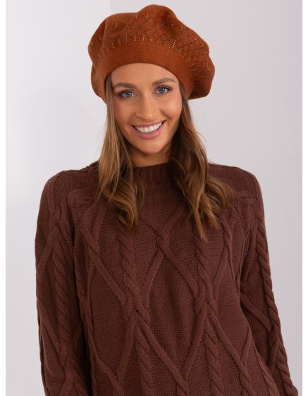 Dámský baret s kamínky OMNA světle hnědý 