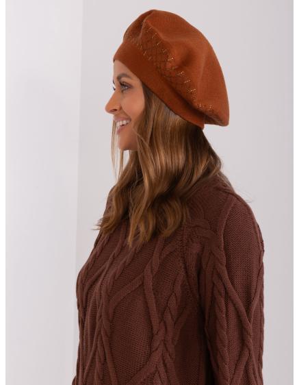 Dámský baret s kamínky OMNA světle hnědý 