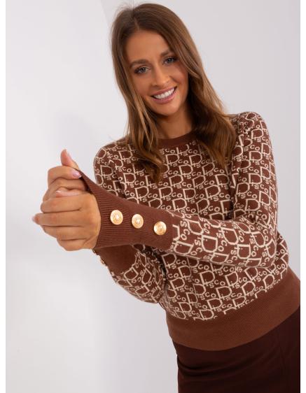 Dámský svetr s kulatým výstřihem KISKA hnědo-béžový 