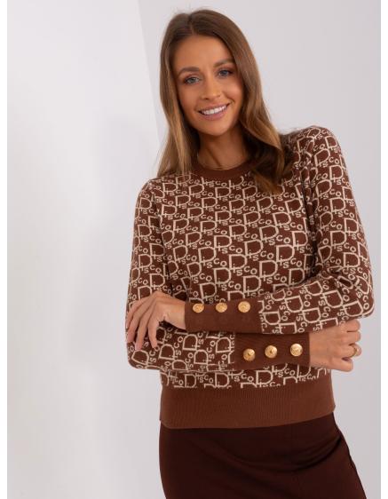 Dámský svetr s kulatým výstřihem KISKA hnědo-béžový 