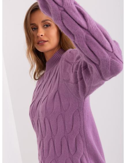 Dámsky sveter s károvaným vzorom a polovičným rolákom SIVA fialová