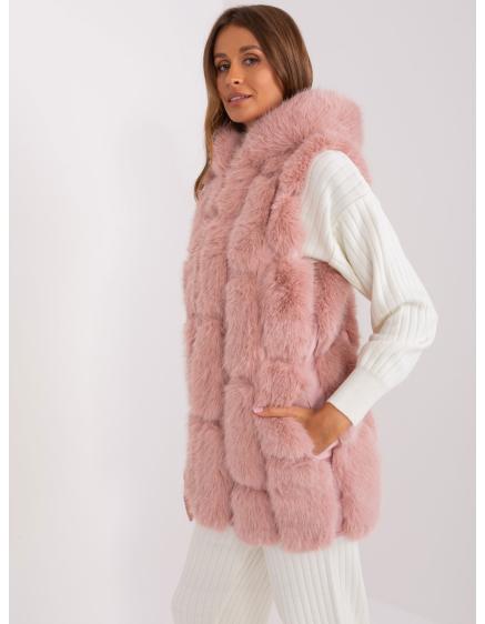 Dámská vesta s kapucí kožešinová lorr světle růžová  
