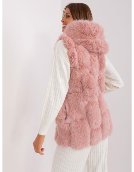Dámská vesta s kapucí kožešinová lorr světle růžová  