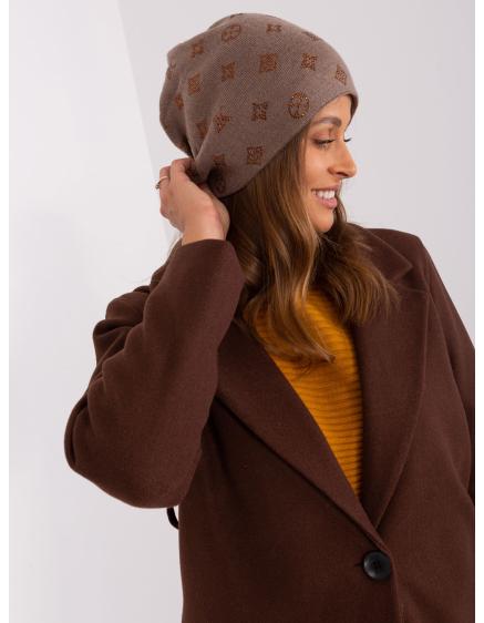 Női téli sapka strasszkövekkel ENDIA barna