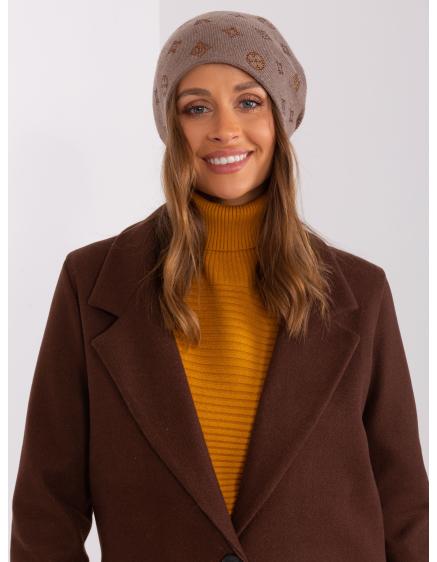 Női téli sapka strasszkövekkel ENDIA barna