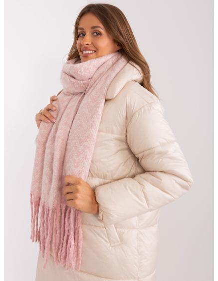 Dámská šála se střapci vzorovaná SECIA světle růžová a bílá