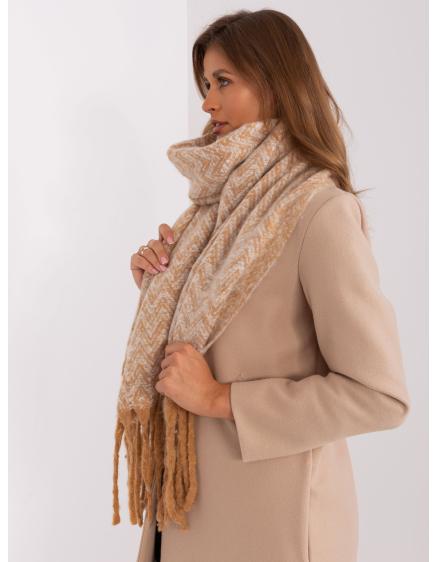 Dámská šála s třásněmi vzorovaná AENOA hnědo bílá  