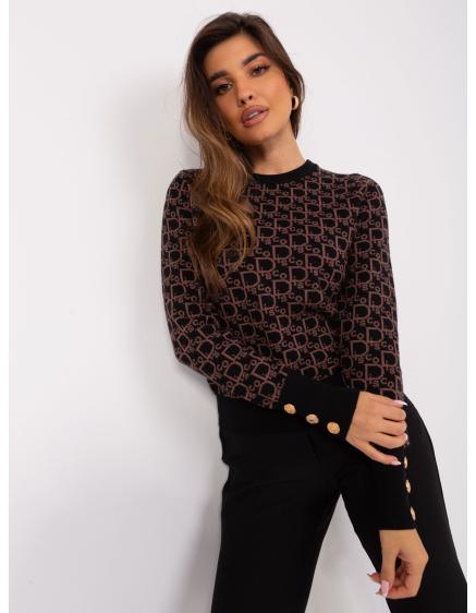 Dámsky sveter so vzorom KELI čierno-hnedý