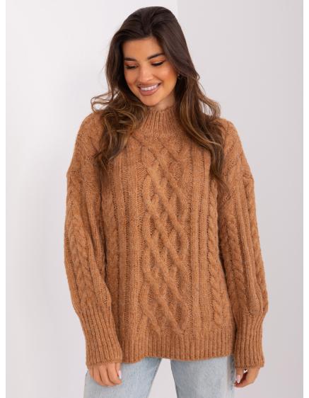 Dámsky sveter s plédmi a rebrovaním FABIA hnedý