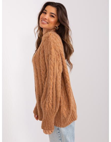 Dámsky sveter s plédmi a rebrovaním FABIA hnedý