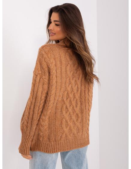 Dámsky sveter s plédmi a rebrovaním FABIA hnedý