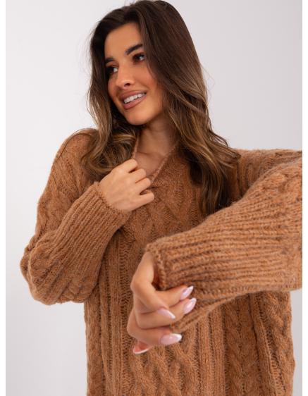 Dámsky sveter s plédmi a rebrovaním FABIA hnedý