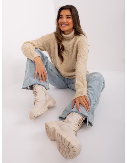 Dámský svetr s plédy a rolákem SOFIA béžový 