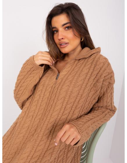 Női kockás cipzáras pulóver SABRINA barna