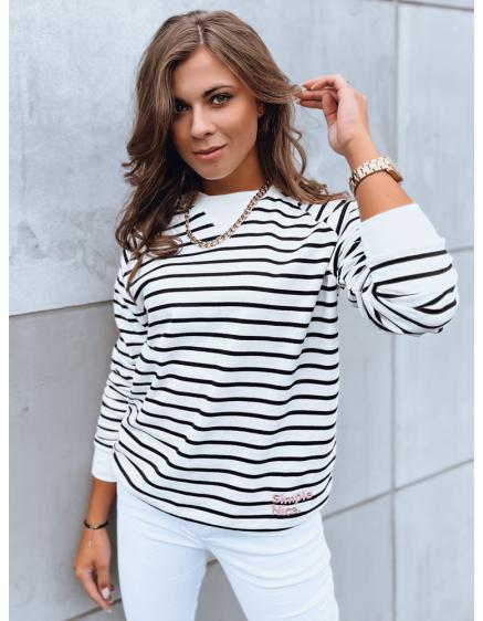 Női csíkos pulóver SIMPLE fehér