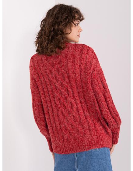 Dámský svetr s kostkami a žebrovanými lemy ANA červený 