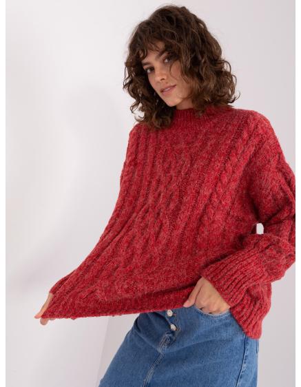 Dámský svetr s kostkami a žebrovanými lemy ANA červený 