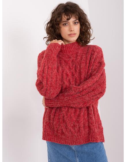 Dámský svetr s kostkami a žebrovanými lemy ANA červený 