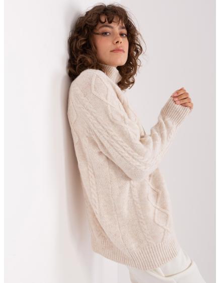 Dámský svetr s plédy a rolákem ORCA ecru 