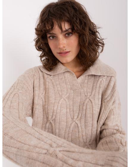 Női pulóver kockás gallérral POLGH bézs színű