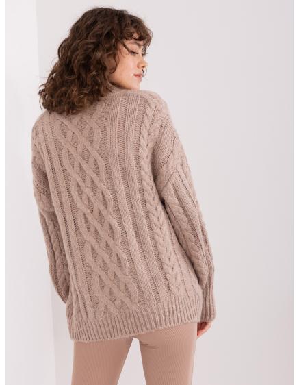 Dámský svetr s volným střihem kostkovaný HAV béžový  